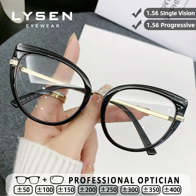 

LYSEN High Quality Women Cat Eye Myopia Glasses Blue Light Blocking Computer Glasses Reading Progressive Prescription Glasses
