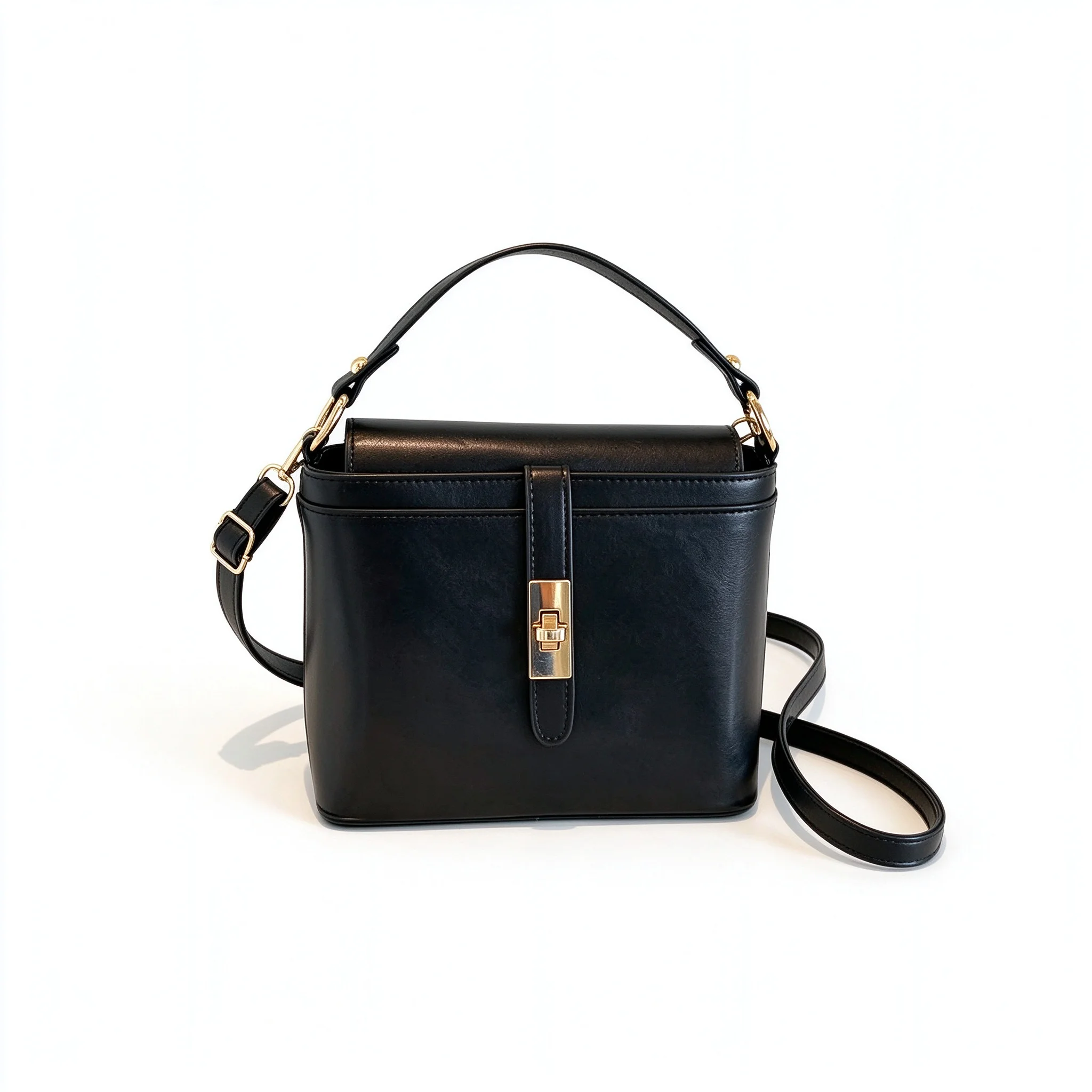Black White Red Brown Bucket PU Leather Shoulder Bag Handbag Phone Commute with Metal Lock Crossbody Purse Large Capacity Women