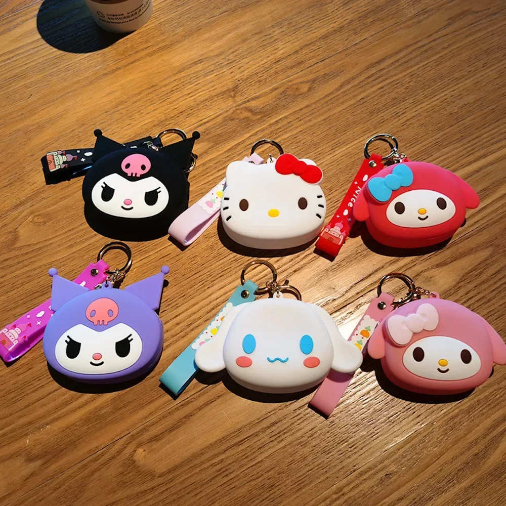 Sanrio Keychain Hello Kitty Kuromi Melody Cinnamoroll Wallet Coin Purse Earphone Organizer Data Cable Organizer Bag Key Ring