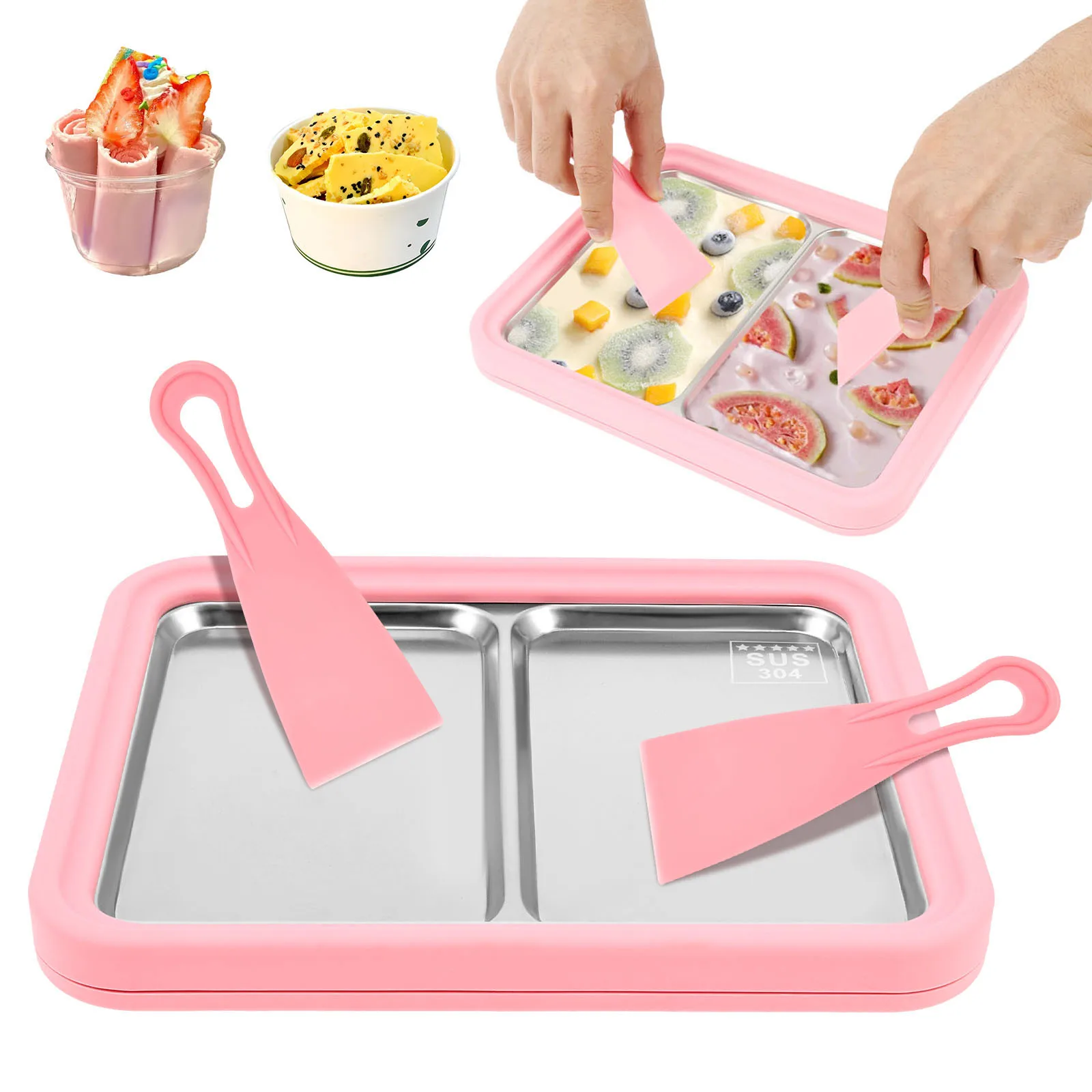 Máquina para Hacer Helado Enrollado, Sartén para Helado Frito Dulce y Frío, Máquina Casera para Hacer Yogurt Congelado, Bandeja para Helado Frito Casero