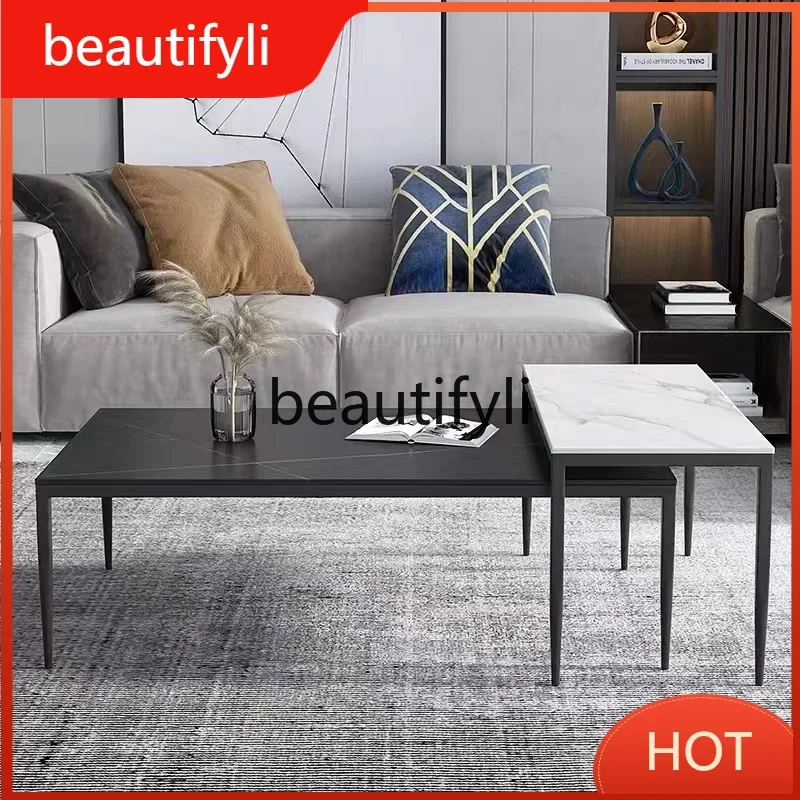 النمط الإيطالي روك مجلس تلسكوبي مزيج الحديثة الحد الأدنى مكتب غرفة المعيشة المنزلي الإبداعية طاولة القهوة المربعة K4050