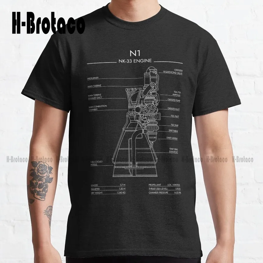 Nk-33 Engine. N1 Rocket (White Stencil - No Background) Classic T-Shirt Custom Aldult Teen Unisex Digital Printing Tee Shirts