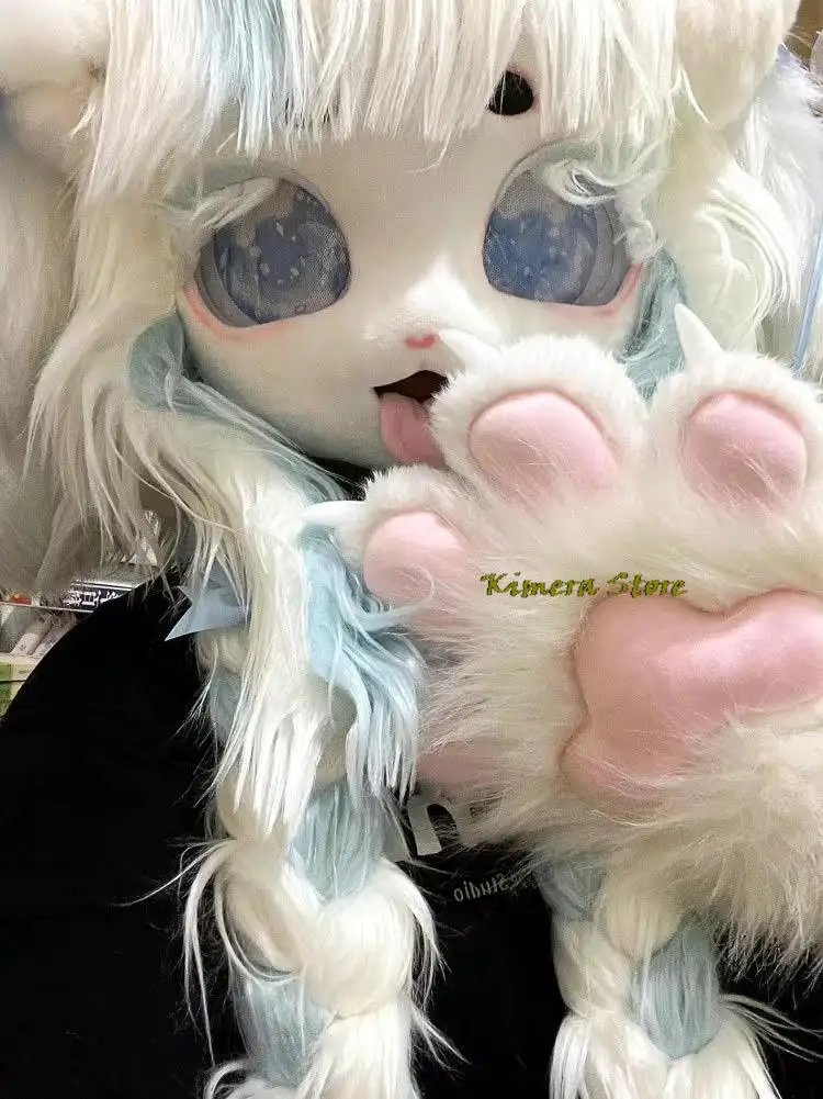 Furry Paw Gloves Cosplay Cat Sheep Rabbit Fursuit Animal Claw Cute Plush Cat Claw Gloves Halloween Gift for Kids Adults view 4