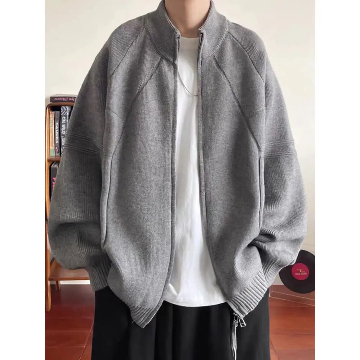 

Американский свободный крой, кардиган на молнии, свитер, весна-осень-зима, модная вязаная верхняя одежда с ленивым рукавом, пальто