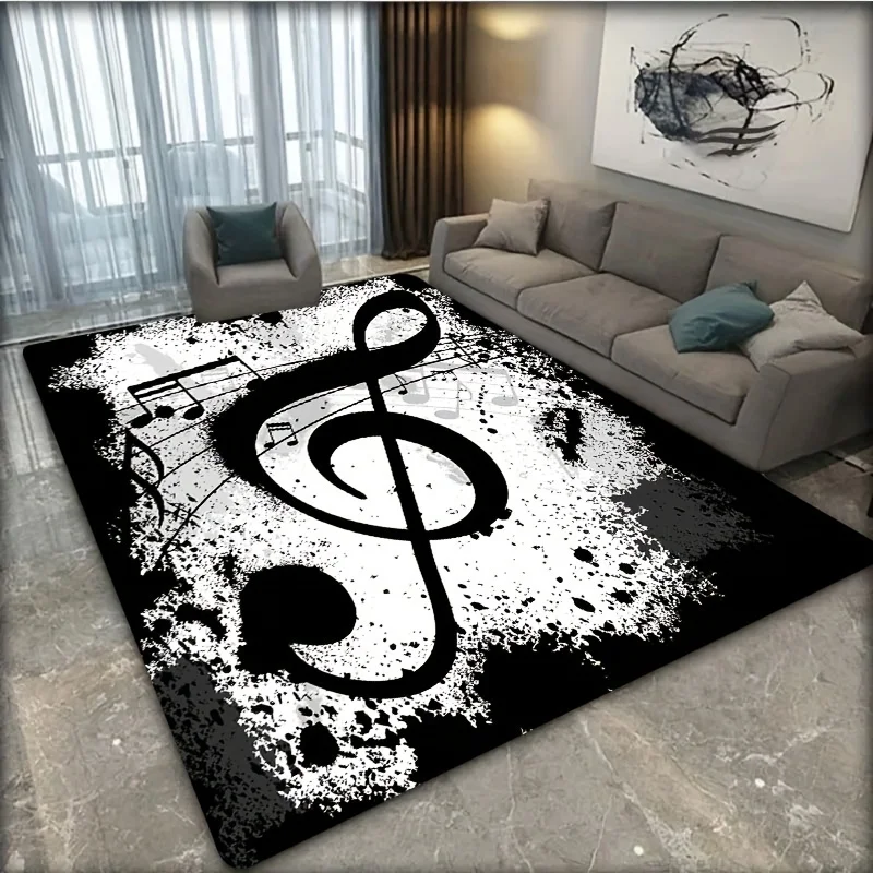 Music Notes Print Rug Modern Polyester Soft Mat Stain-resistant Machine Washable Carpet For Living Room Bedroom Sofa Home Decor