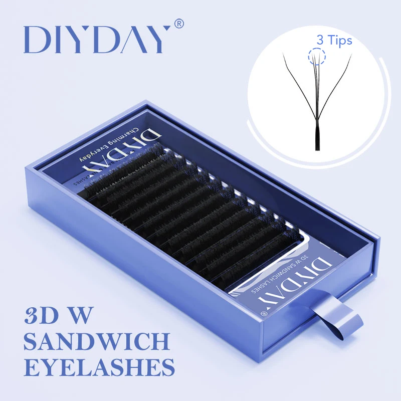 Diyday Nieuwe 3d W-Vorm Wimper Extensios Drie-Core Vorm Faux Wimpers Premade Volume Fans Met Stijlvormige 3d Nerts Valse Wimpers