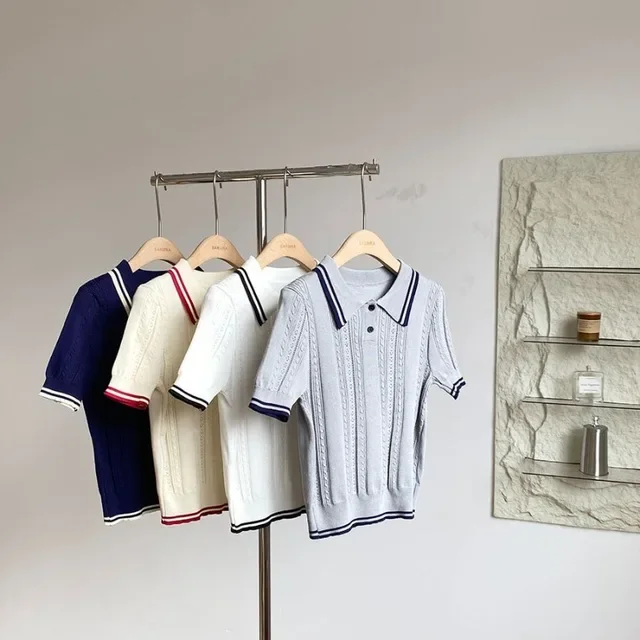 2025Ropa Mujer Gestrickte Frau T-shirts Adrette Sommer Tees Lose Beiläufige Camisetas Vintage Chic Koreanische T-shirt Frauen Kleidung