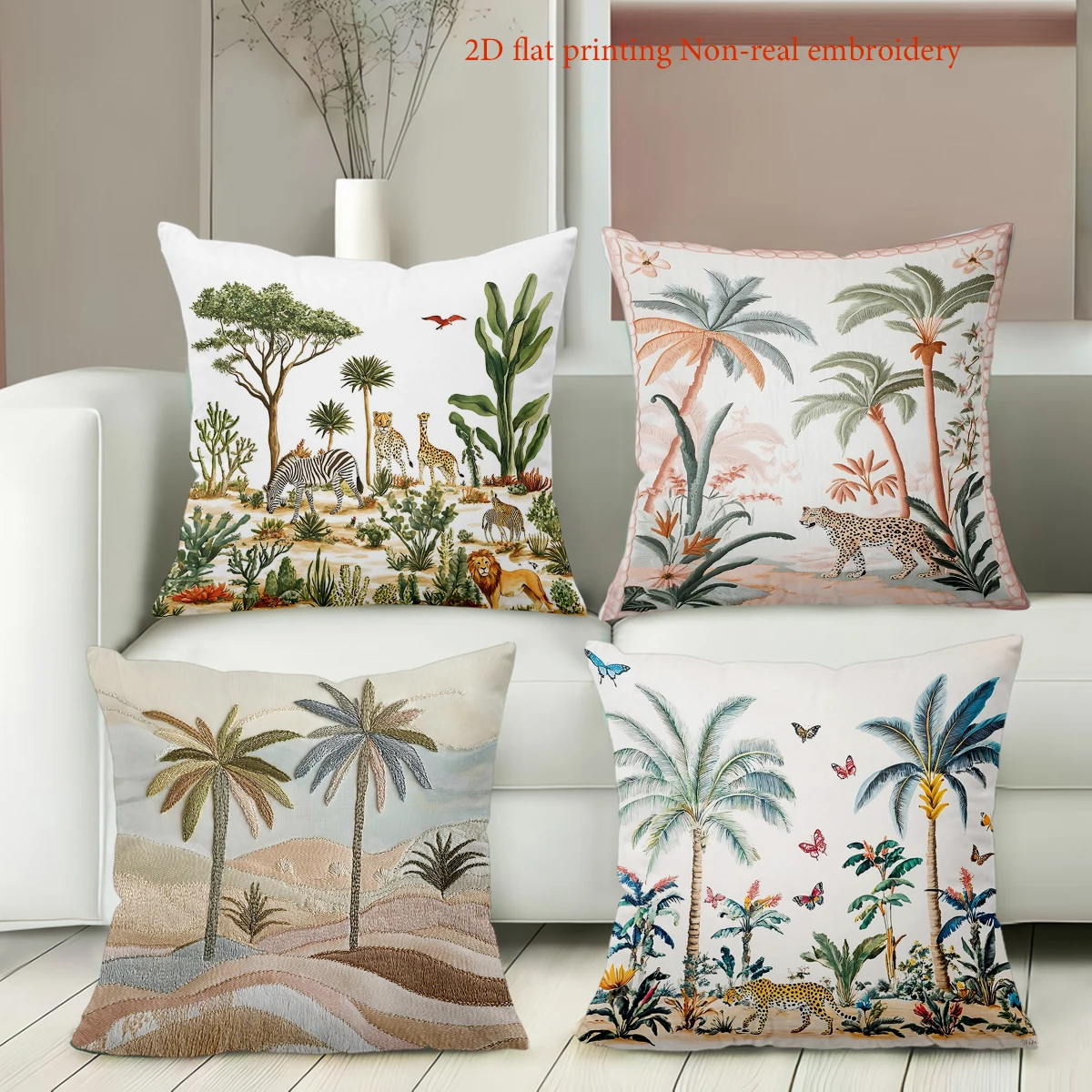

2D плоский принт, чехлы для подушек с пальмовым и животным узором, полиэстеровая наволочка, декоративная подушка для дивана, подушка для изголовья