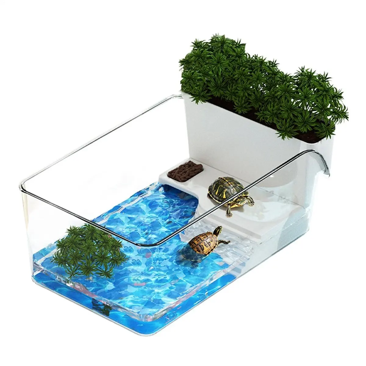 Transparent Turtle Terrarium Turtle Tank Decorative Small Crab Feeding Basking Habitat for Tortoise Terrapin