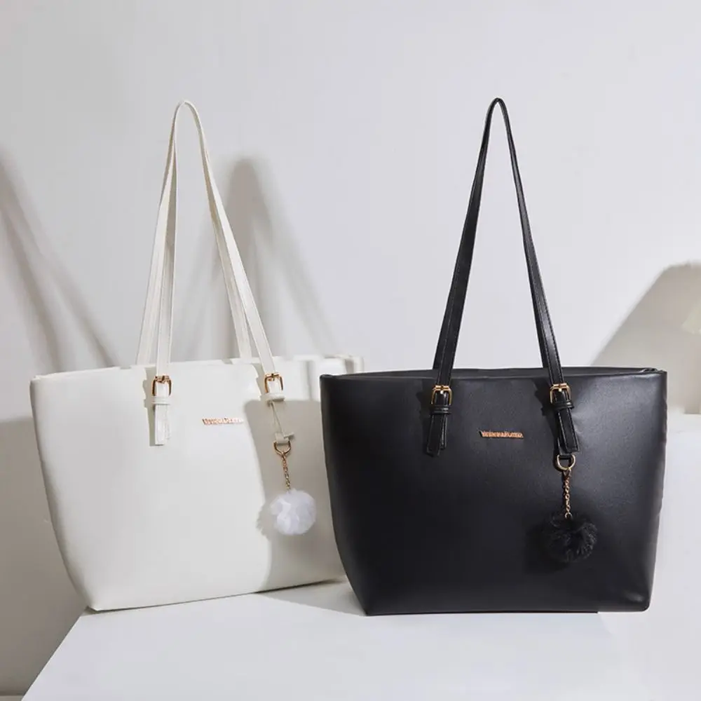 

Fashion PU Leather Shoulder Bag White Black Waterproof Leather Tote Bags Large Capacity Handle Bag Women Girls