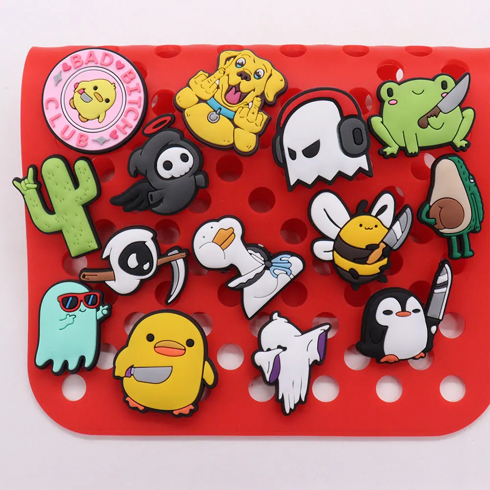 1-14PCS PVC Shoe Charms Cartoon Dog Frog Ghost Knives Garden Shoes Ornaments Fit Wristbands Hole Slipper Accessories Kid Gift