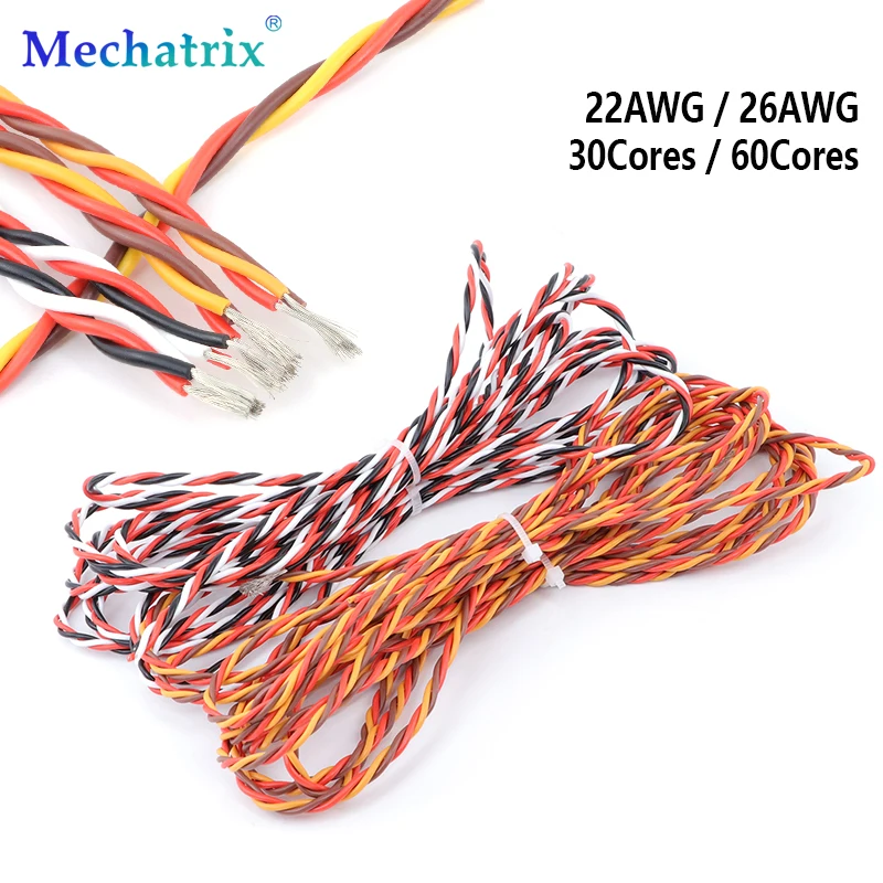3 Ways Twist Servo Extension Cable 26AWG 30Cores 22AWG 60Cores JR Futaba Twisted Wire RC Airplane Model Accessories