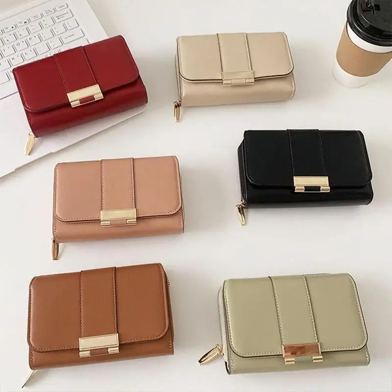 Short Women Wallet Large Capacity Zipper Buckle Coin Purse Multi Card Holder Slim Handbag for Office and Casual Outings