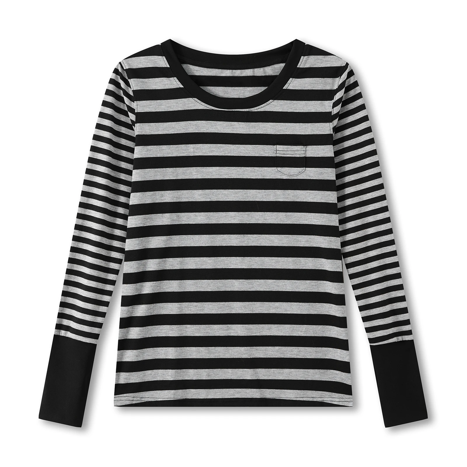 

Classic Women Striped Long Sleeve Tops Fitted Round Neck Fall Shirts Casual Streetwear for Daily Office Party