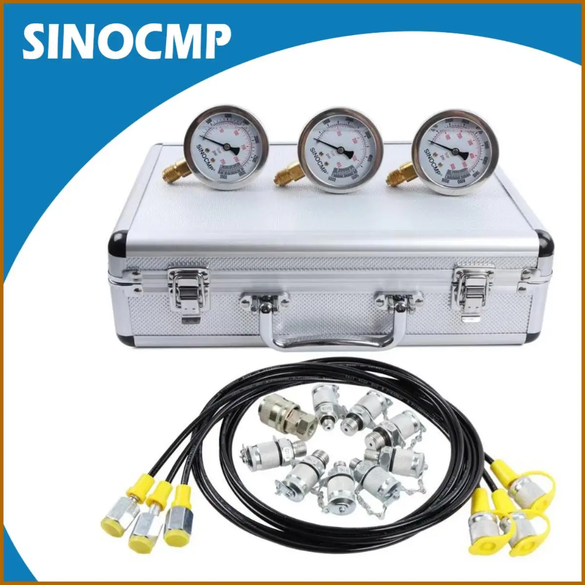 1set Excavator Hydraulic Pressure Test Kit w/ 9000PSI, 600BAR, 60MPa Gauges 25, 40, 60Mpa Test Coupling Hose, Diagnostic Tool