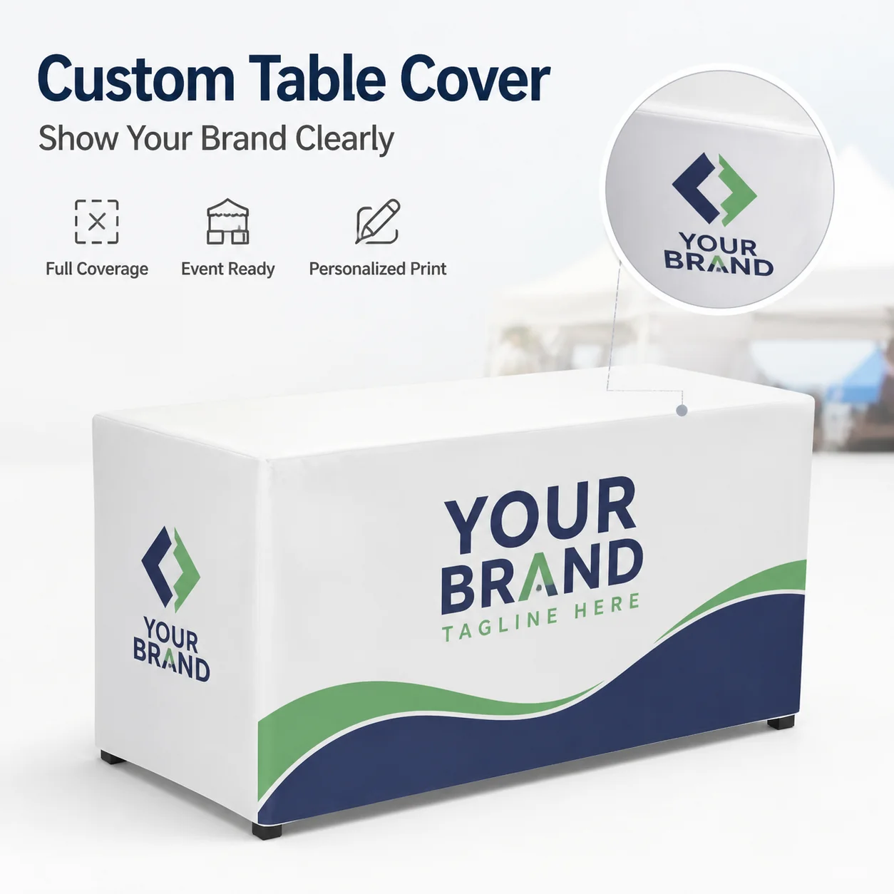 Outdoor Custom Table Cover Personalized Logo Printed Fitted Tablecloth for Market Booth Vendor Event Trade Show Display