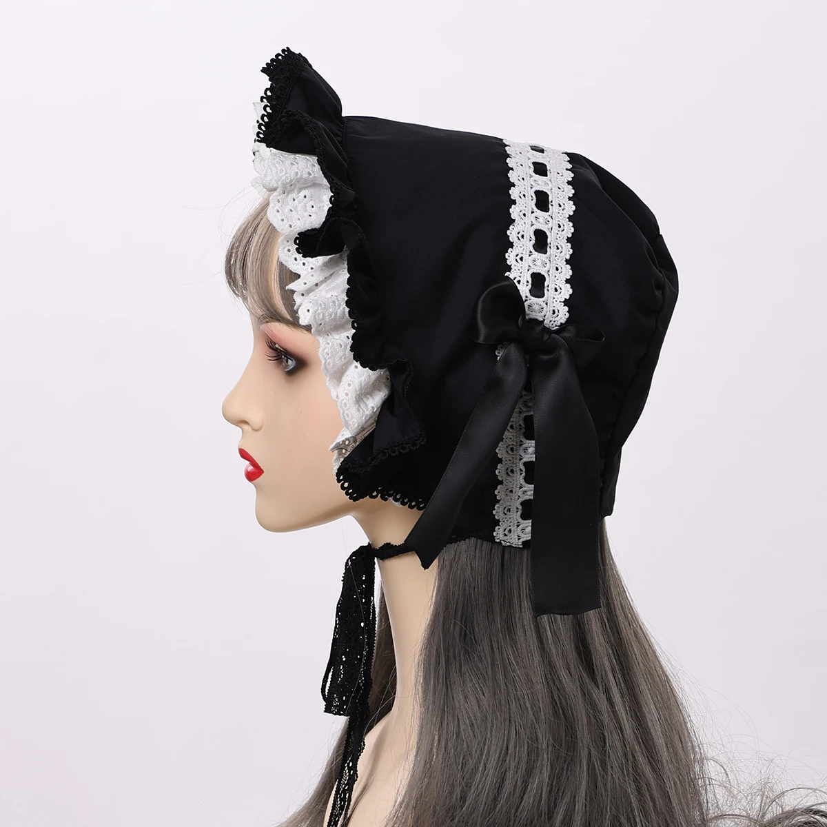 Vintage Style Ruffles Bonnet Hat Women Girls Maid Cosplay Mop Hat Pumpkin Cap