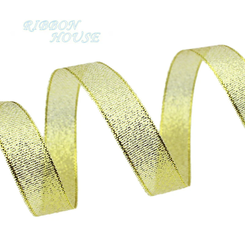 (25 yards/roll) 5/8'' (15mm) gold polyester organza ribbons Christmas packaging ribbon high-grade quality squares ribbons