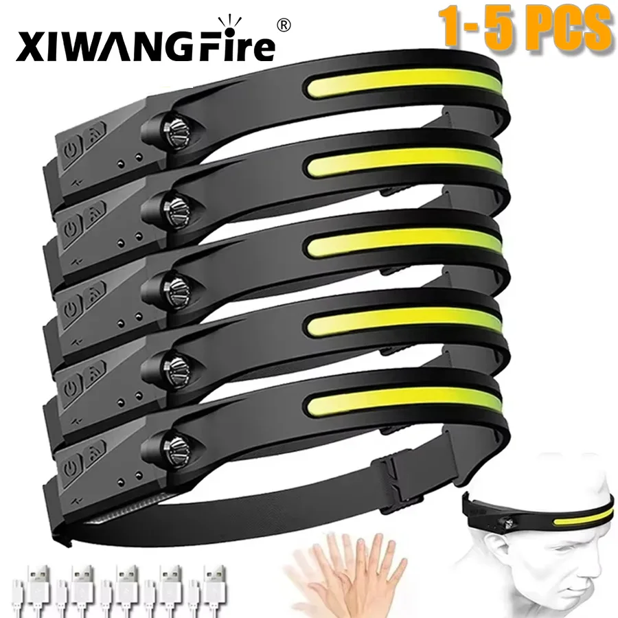 1-5 قطعة ensor كشافات LED رئيس مصباح يدوي قابلة للشحن المصباح رئيس الشعلة المدمج بطارية 5 طرق الضوء الصيد فانوس التخييم