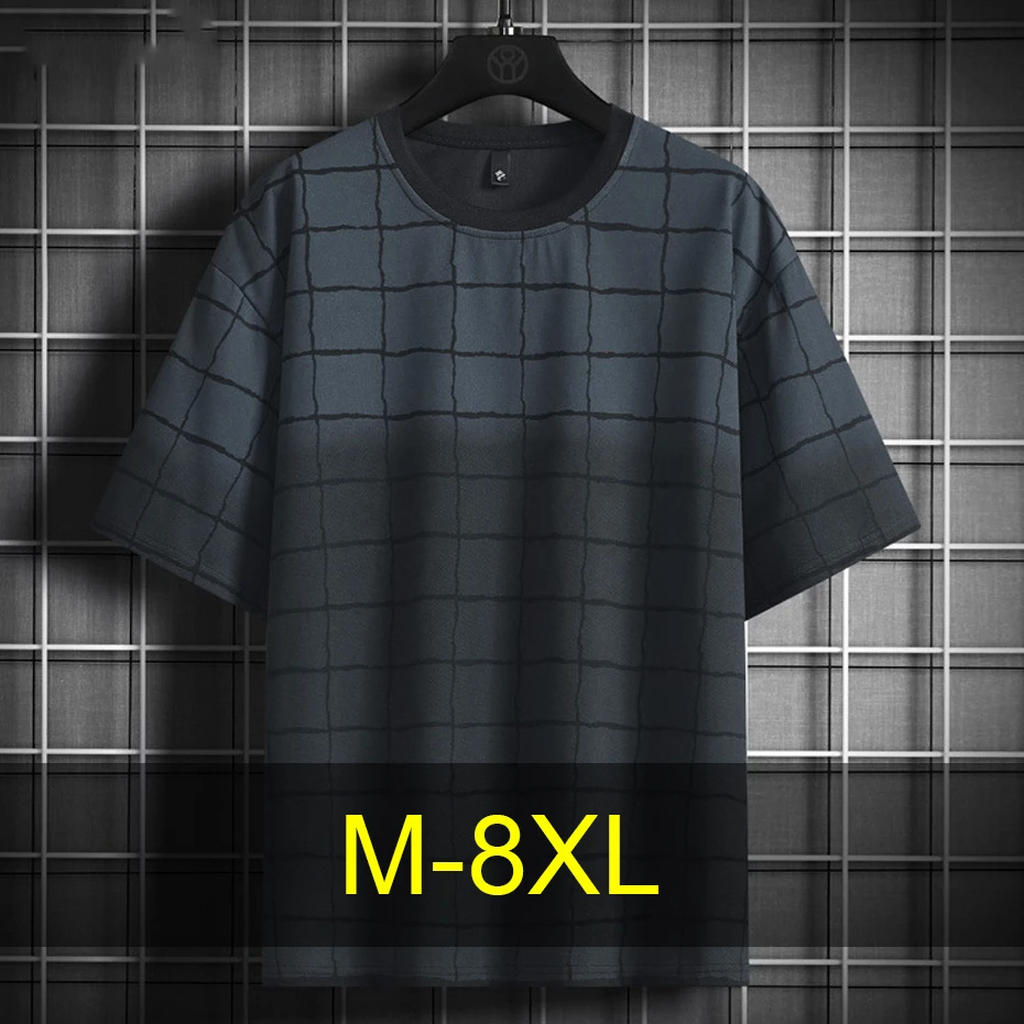 

Футболка больших размеров 8XL, мужские летние топы с короткими рукавами, футболки, модная повседневная клетчатая футболка с принтом тай-дай, мужская футболка большого размера
