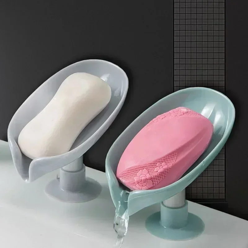 Drain Soap Holder Leaf Shape Soap Box Suction Cup Tray Drying Rack for Shower Sponge Container Kitchen Bathroom Accessories