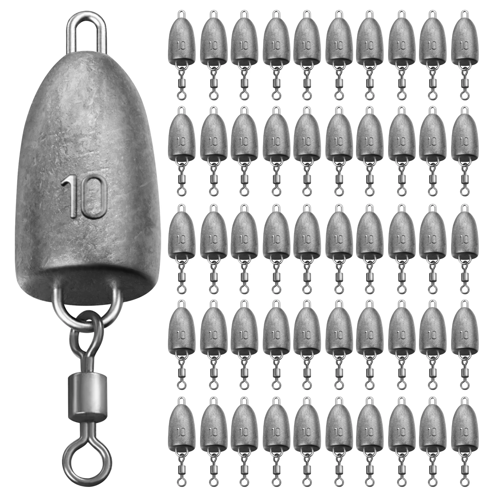 

50pcs Fishing Lead Sinkers With Swivels Connector 3.5g 5g 7g 10g 14g Bullet Weights Sinker For Texas Rig Carolina Rigs