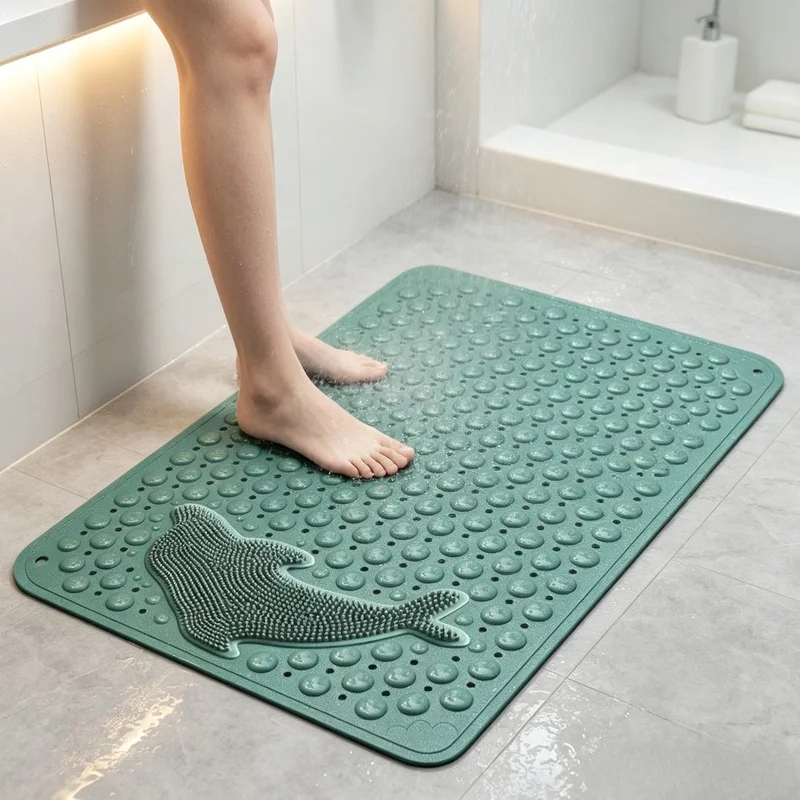 35×70cm PVC Rutschfeste Badematte, Niedliches Delfin-Muster Wasserdichter Rutschfester Duschvorleger für Badewanne, Duschraum & Badezimmer