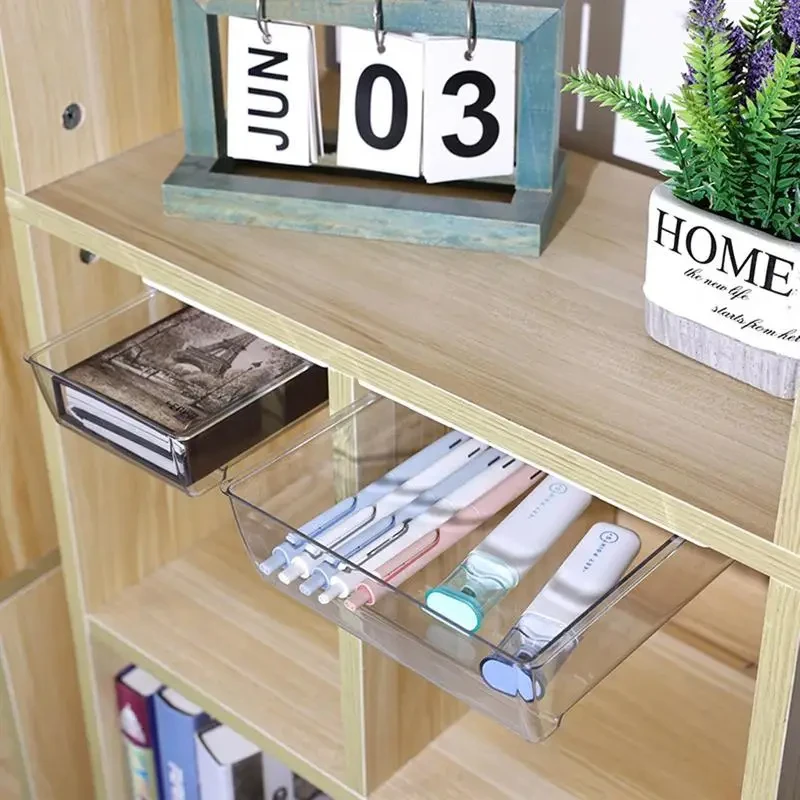 Sliding Under Desk Storage multi purpose black white sundries storage drawer box Self Adhesive Slide Out Desk For Stationery