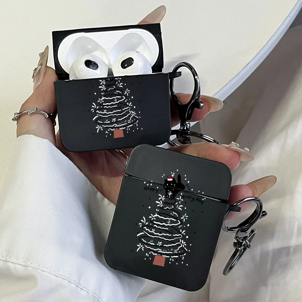 

Cute Black Cat Christmas Tree Earphone Case for AirPods Pro2/Pro, AirPods 4 3 2 1 Festive Pattern with Keychain Protective Cover