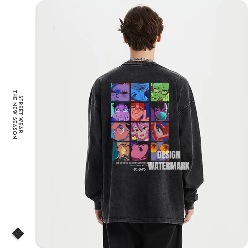 Anime Dandadan Sweater Vintage Washed Dan Da Dan Long Sleeve T Shirts Oversized Ayase Momo Sweatshirts Tops Tees 100% Cotton image 5
