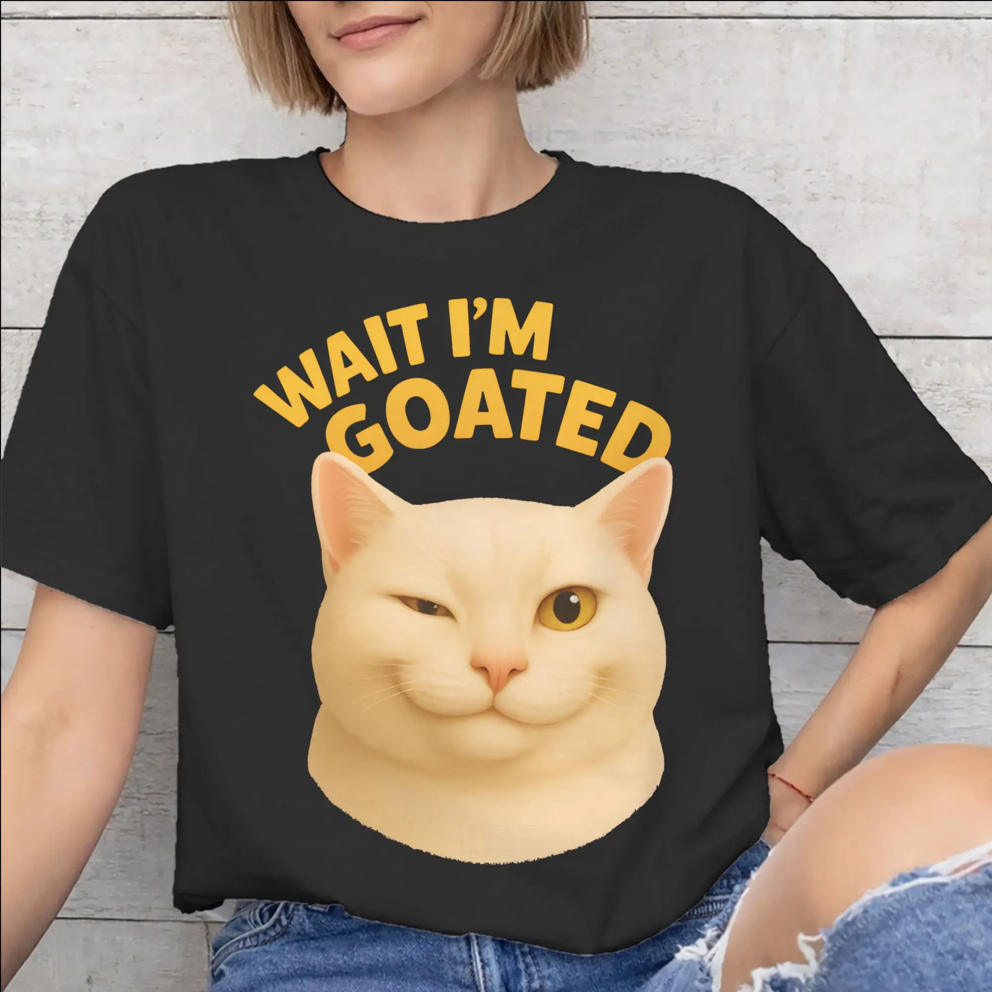 Printed Wait I'M Goated Funny Meme T Shirt for Men Women  Pure Cotton T-shirts Short Sleeve Tops