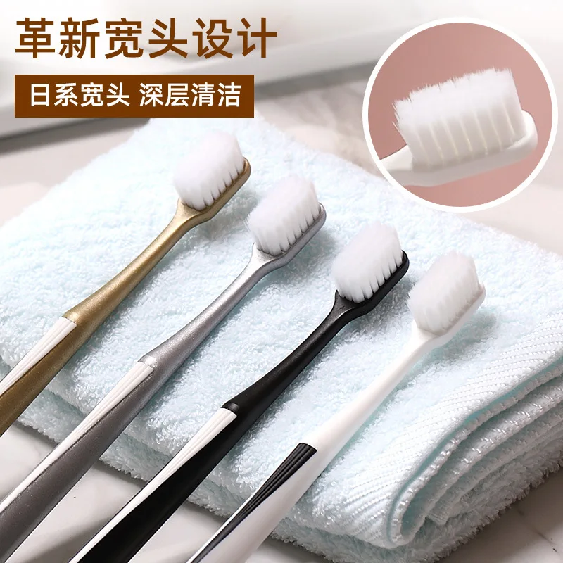 Soft-bristle wide-head toothbrush for adults with fine soft bristles for cleaning between teeth, 2 individual packs