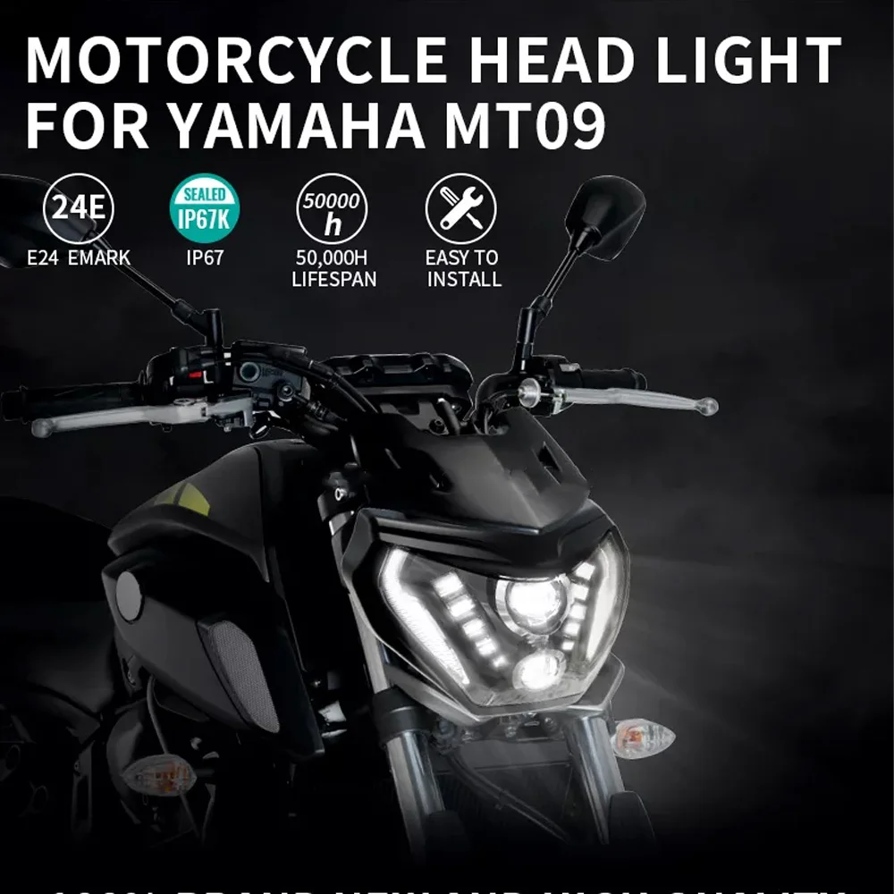 MT07 MT09 Headlight LED Lamp MT07 2018 2019 For YAMAHA H4 Headlight MT09 FZ09 2014 2015 2016 DRL 110W MT-07 MT-09 DRL Light