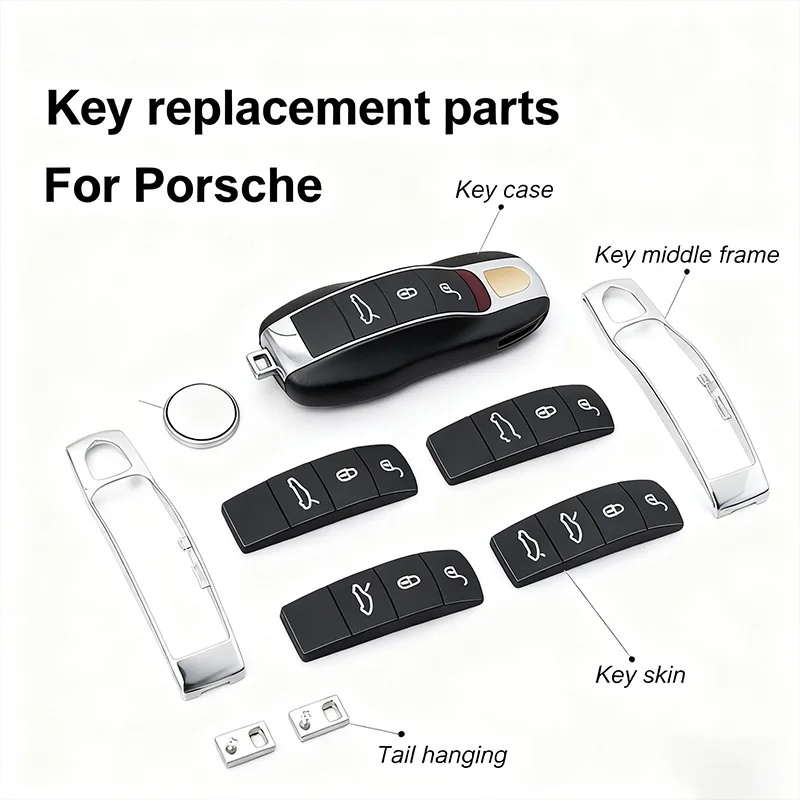 

For Porsche Cayenne Panamera Macan 911 718 Cayman 2014-2024 Car Key Case Skin Button Pad Modified Shell Middle Frame Decoration