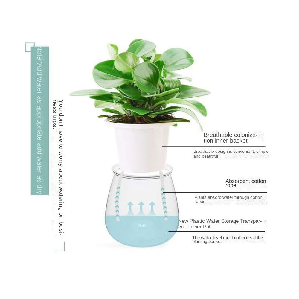 Lazy Automatic Watering Flower Pot Round Transparent Water Storage Flower Pot Plastic Including Liner Hydroponic Planter Office