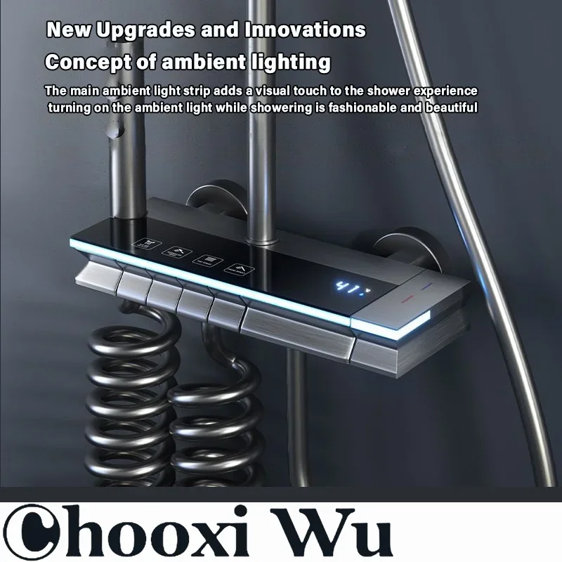 CHOOXIWU - 뜨거운 차가운 디지털 피아노 샤워 세트 새로 주변 조명 Led 피아노 디지털 욕실 샤워 시스템 황동 회색 욕실 수도꼭지