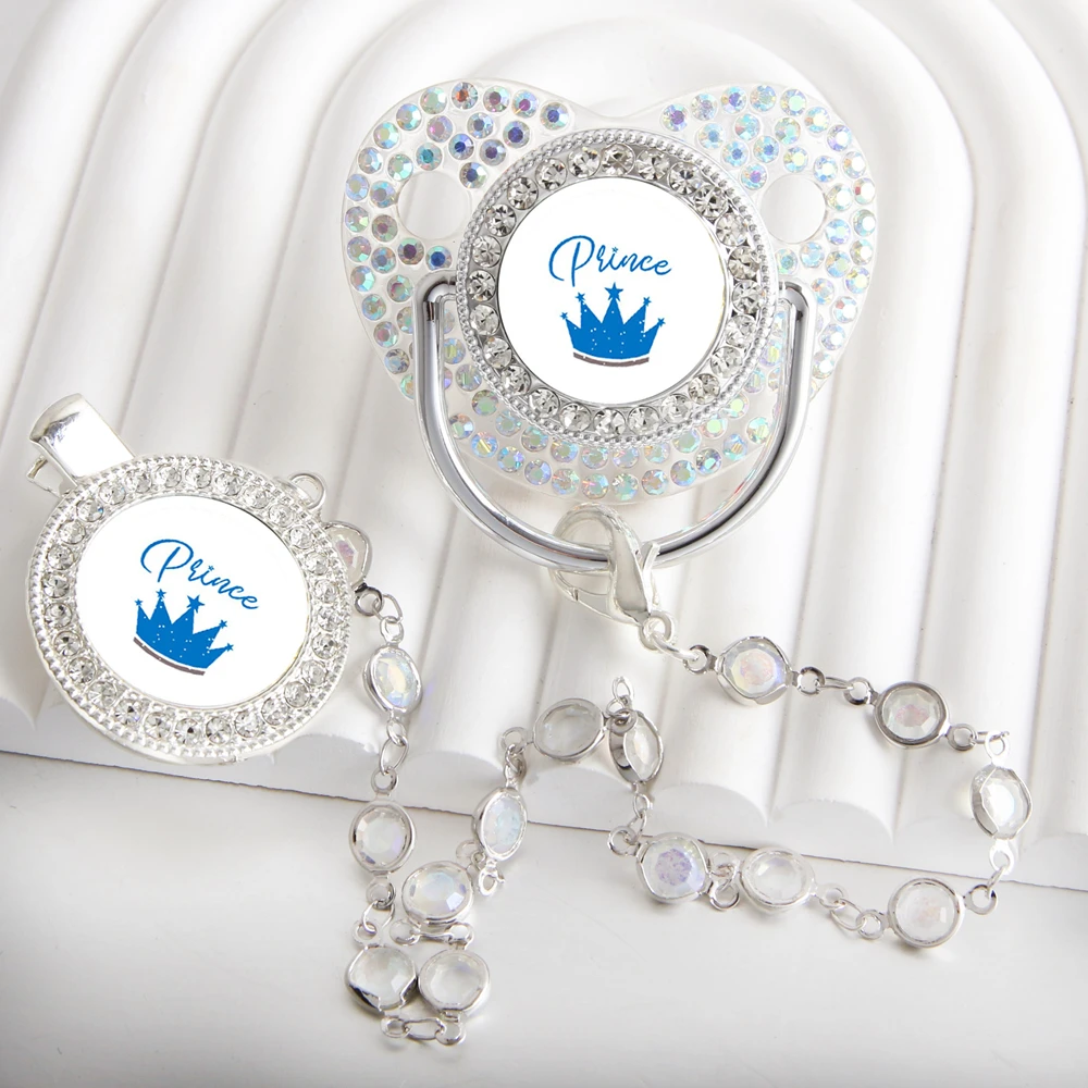 Bling Bling Prinzessin Schnuller mit Edelstein Luxus Entwöhnung Schnuller Baby Nippel mit Kette Clip Neugeborenen Prinz Baby Schnuller Schnuller