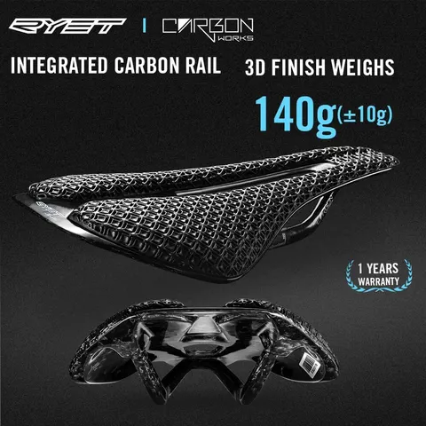 RYET-Ultralight Carbon Bicycle Saddle, 3D Impresso, Assento de Bicicleta Road, MTB Cascalho, Peças de ciclismo, 135mm, 143mm, 105g