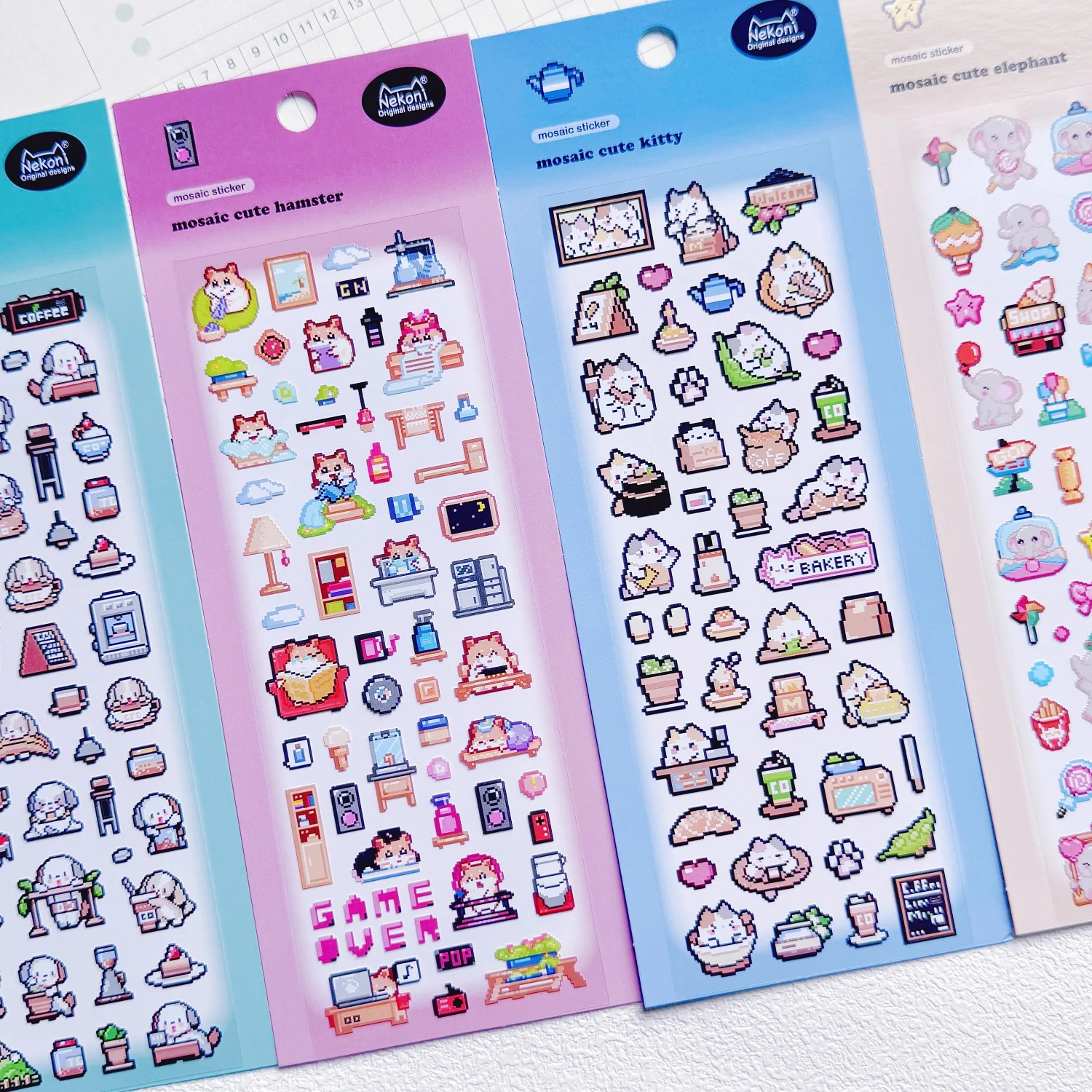 NEKONI Creative Mosaic Animals Elephant Mouse Puppy Stickers Daily Scrapbooking Diy Journal Sticker Stationery Deco School Gift
