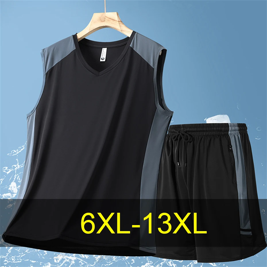 Men's Sets Summer Tank Tops Shorts Plus Size 10XL 13XL Suits Male Fashion Running Set Quick Drying Summer Suits Big Size 13XL