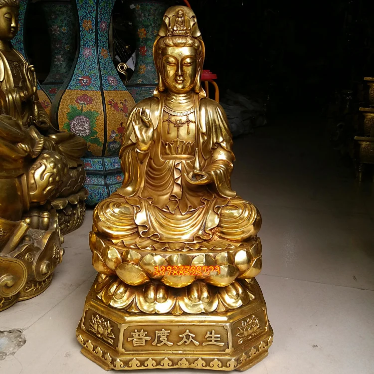 51CM large huge # Temple hall saloon home efficacious #Guanyin Buddha Avalokitesvara gold copper statue