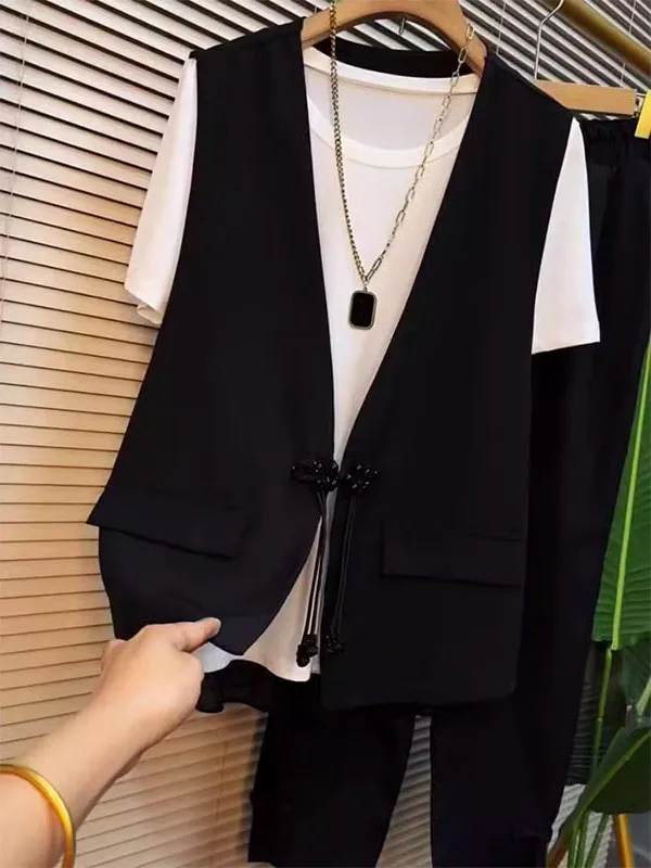 

Loose Svel Vest Set for Men And Women Summer Casual Trendy Tee-piece Suit Large Size 300 Pou Simple Design