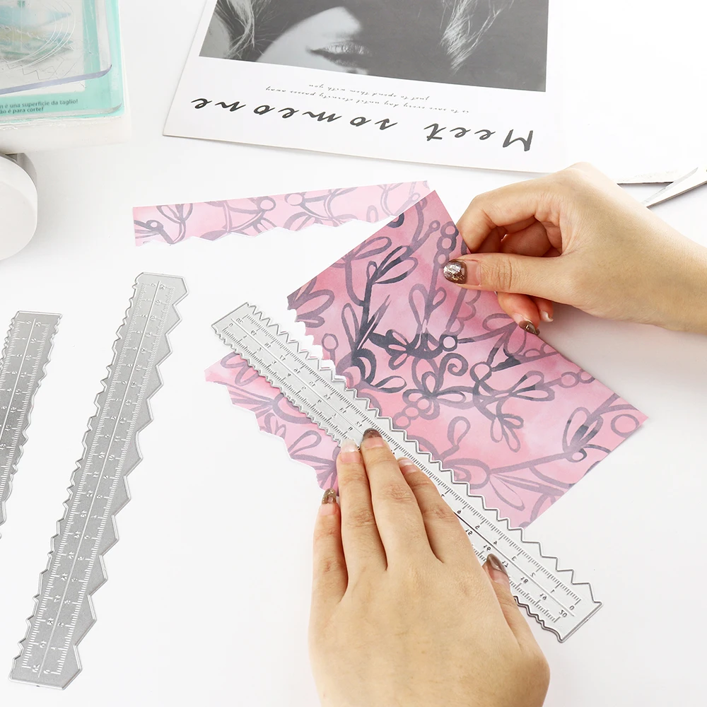 3 Types Multipurpose Paper Tear Guide Rulers And Metal Cutting Dies Deckle Edge Rulers for DIY Scrapbooking Craft Paper Cards