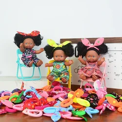 5Inches Kawaii Cute Black New Reborn Baby Dolls Educational Dolls Black Skin Black Hair With Cute Bow Headwear Birthday Gift