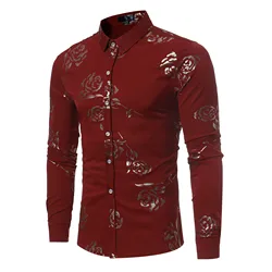 Autumn Men's Button Shirt Personality Christmas Gift Luxury Coat Rose Print Evening Dress Top Prom High end Clothes 2022 New