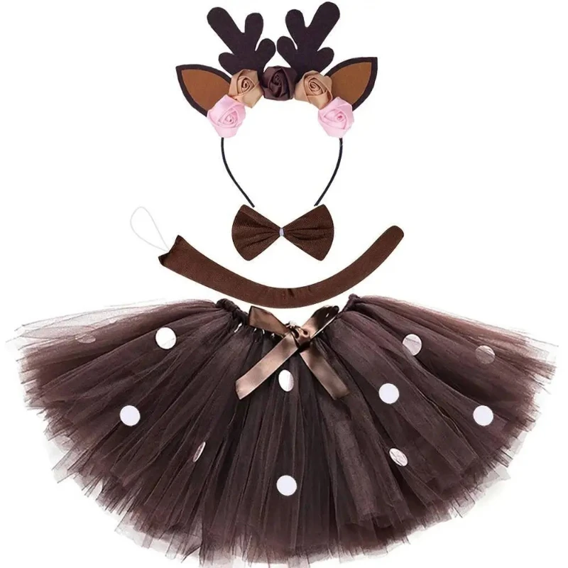 

Reindeer Christmas Dress Up Tutu Skirt for Baby Girls Toddler Xmas New Years Ballet Tutus Outfit for Kids Brown Deer Costumes
