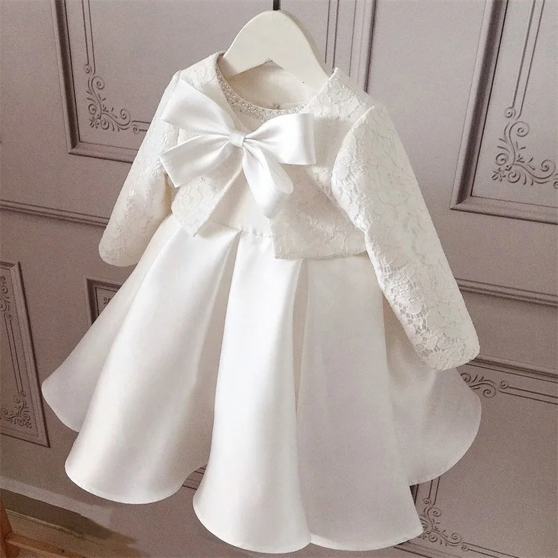 Baby Kids Princess Satin Bow With Jacket Flower Girl Dress Children First Communion Dress Ball Gown Wedding Party Dress Birthday