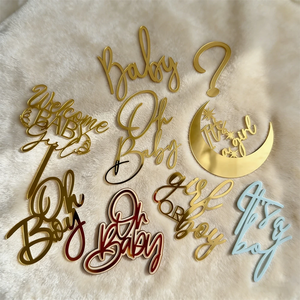 Acryl Baby Cake Topper Wochenend-Dekoration Willkommen Babyparty Zubehör Partydekoration Geschlechtsoffenbarung Oh Baby Kuchendekoration Artikel