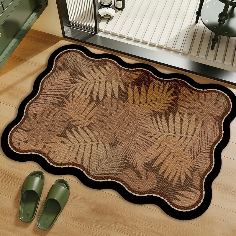 Bathroom Rug Absorbent Non-Slip Diatom Mud Floor Mat Retro Green Leaf Patter Rugs Toilet Area Carpet Home Decoration Foot Mats