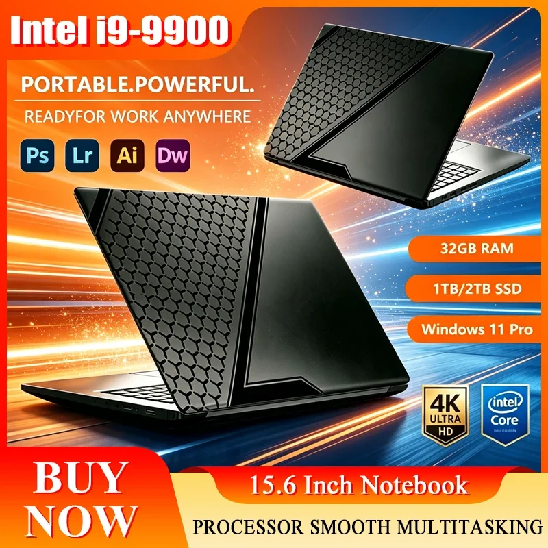 2026 New 15.6'' Laptop Intel Core I9-9900 32GB 2TB Gaming PC Ultra Slim Office Study Computer PC Windows 11 Pro 1920*1080 HD